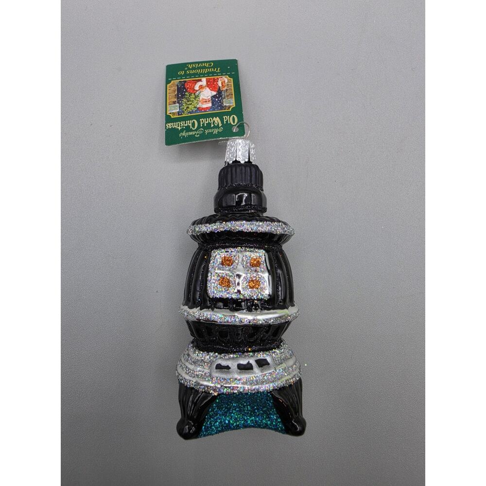 Old World Wood Burning Potbelly Stove Glass Christmas Ornament Cabin Theme